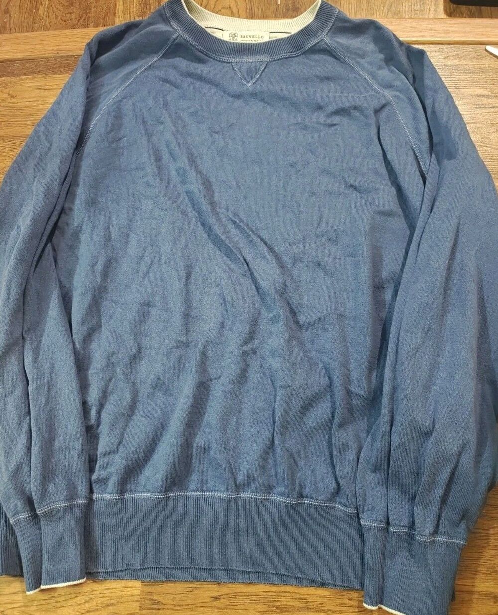 Brunello Cucinelli Mens Blue Cotton Crewneck Sweatshirt Made in Italy Size 58